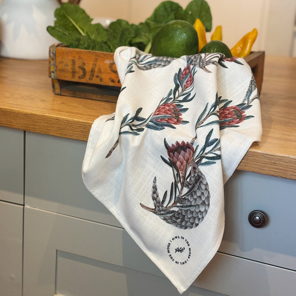 Pangolin linen tea towel 